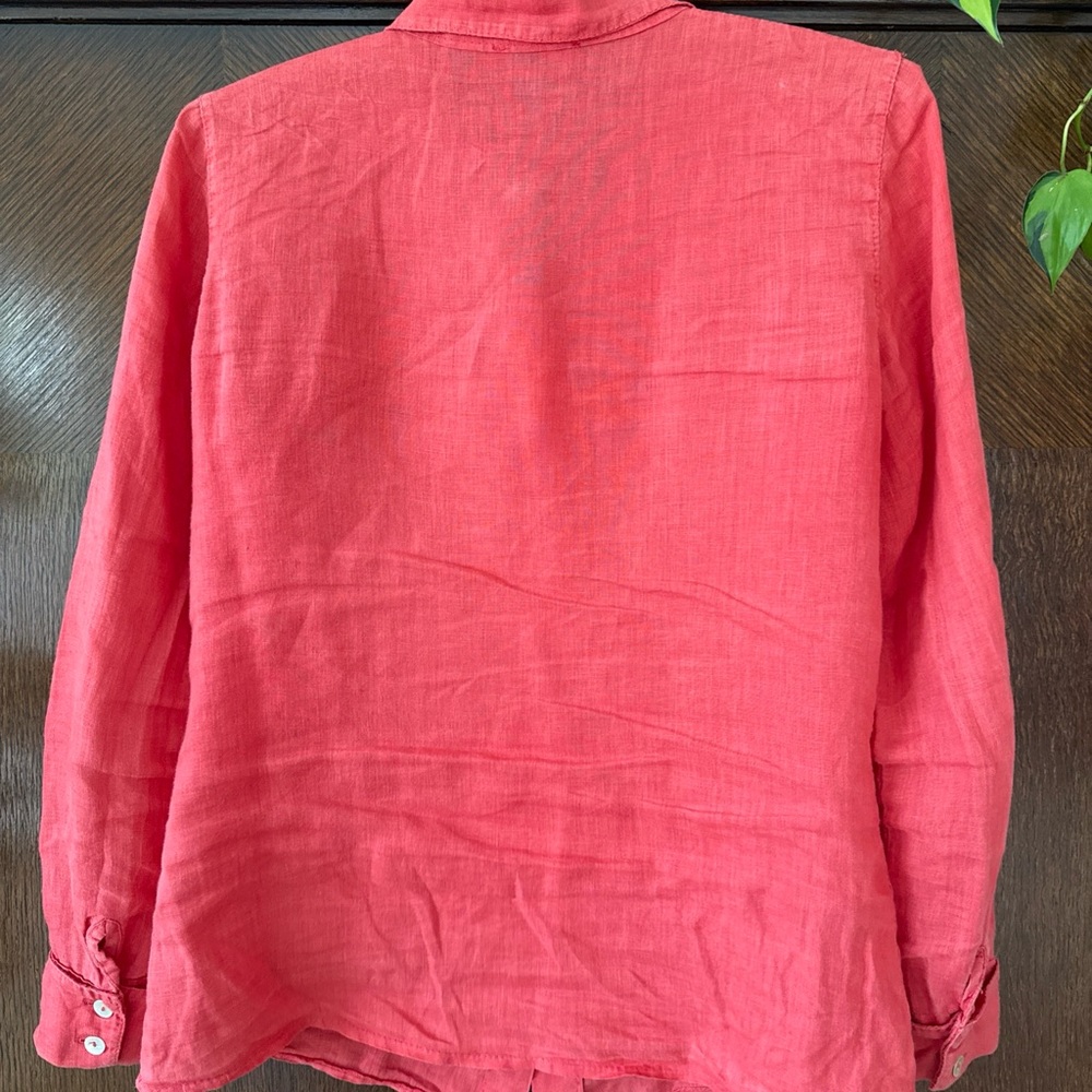 Le Phare De La Baleine Coral Linen Button-Up Shirt Small View 5
